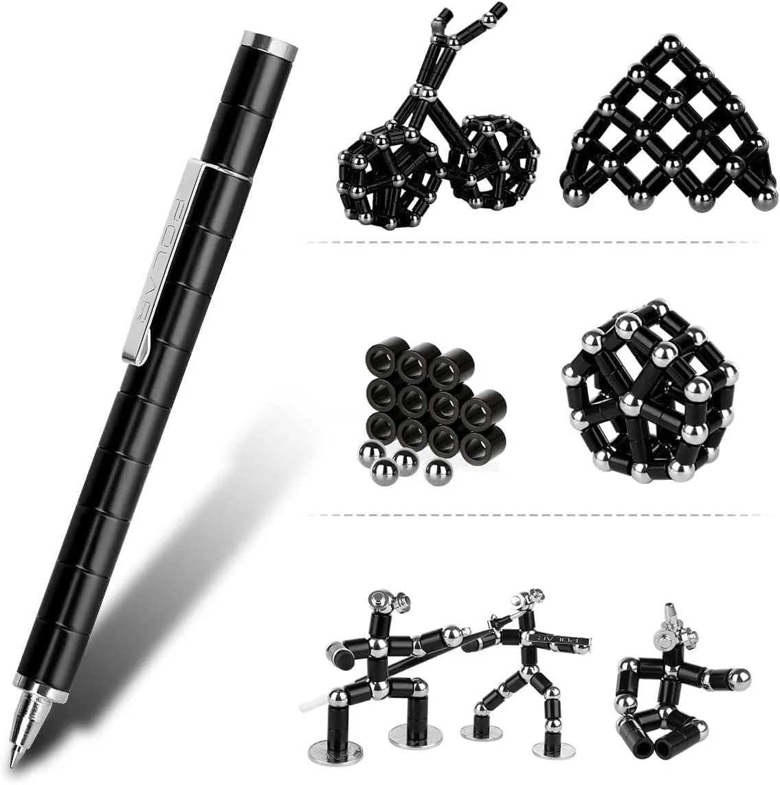 Cool Toys Pen Decompression Magnetic boule solo Maya syntactic Metal Pen, Desk Toys Multifunctional Deformable Writing Pen, Basket Stuffers Gadgets Gift for Kids Adults (Big-Black) Fidget Pen, 