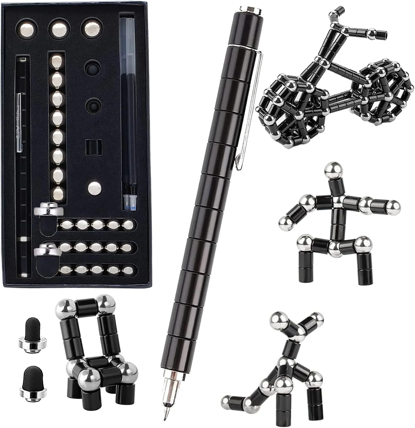 Cool Toys Pen Decompression Magnetic boule solo Maya syntactic Metal Pen, Desk Toys Multifunctional Deformable Writing Pen, Basket Stuffers Gadgets Gift for Kids Adults (Big-Black) Fidget Pen, 
