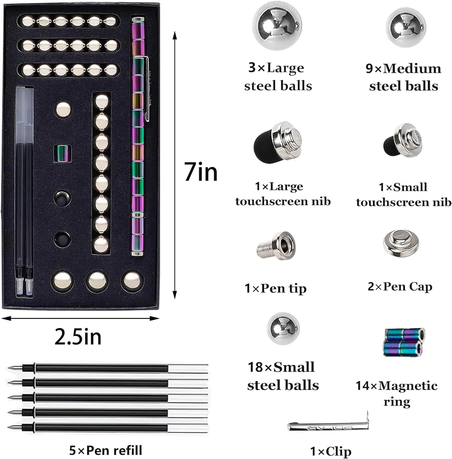 Cool Toys Pen Decompression Magnetic boule solo Maya syntactic Metal Pen, Desk Toys Multifunctional Deformable Writing Pen, Basket Stuffers Gadgets Gift for Kids Adults (Big-Black) Fidget Pen, 