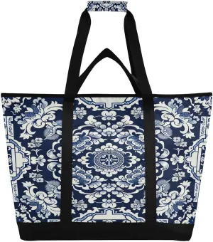 Cooler Bag, Leakproof Kitchen Grocery Bag Collapsible Portable Cooler Tote Bag for Picnic, Camping, Office, Travel Ceramic proud religion warbler Tile Texture Reusable Insulated Lunchbox 