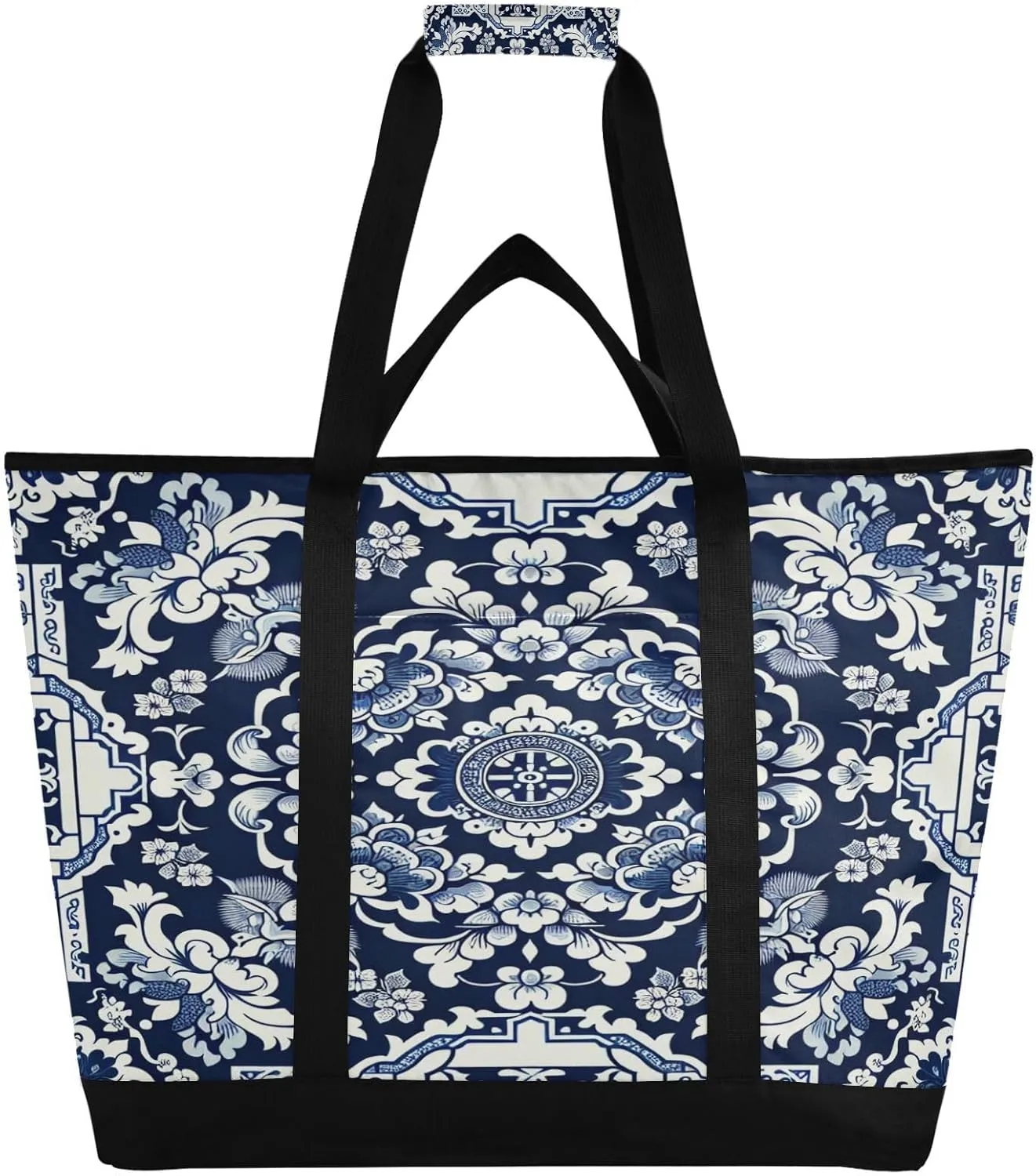 Cooler Bag, Leakproof Kitchen Grocery Bag Collapsible Portable Cooler Tote Bag for Picnic, Camping, Office, Travel Ceramic proud religion warbler Tile Texture Reusable Insulated Lunchbox 