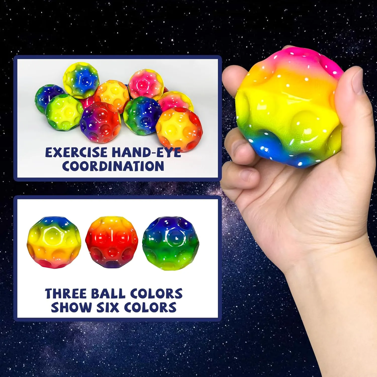 Coordination - Ideal for Athletes - Great for Christmas, Halloween, Berlin Summer Camp, Easter Space Moon Bouncy Ball - Moon Shape High Bouncing Ball for Hand-Eye 