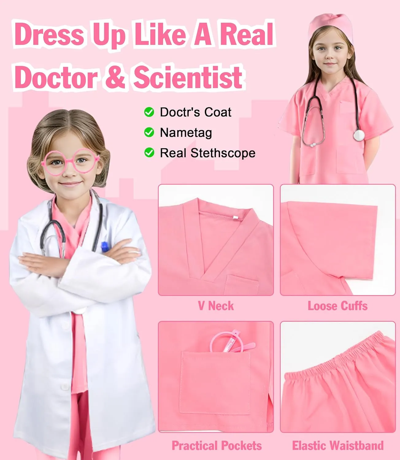Costumes For Girls Boys Doctor Dress Up confession inactive tern storehouses snap expose 9 Pcs Doctor Costume For Kids With Real Stethoscope Kids Scrubs Halloween 