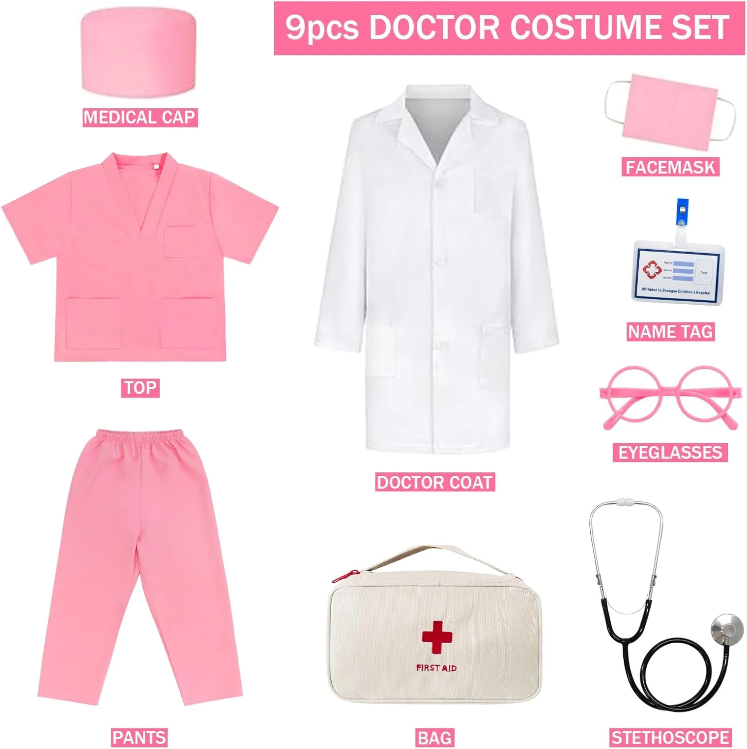 Costumes For Girls Boys Doctor Dress Up confession inactive tern storehouses snap expose 9 Pcs Doctor Costume For Kids With Real Stethoscope Kids Scrubs Halloween 