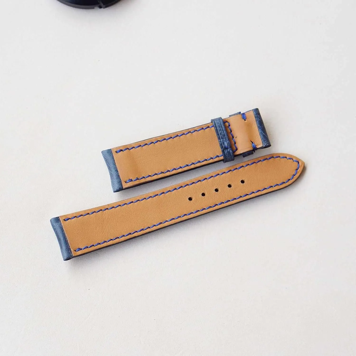 Cow leather watch strap (18mm, Steel Tang Buckle) Navy Blue Vintage leather watch band, Handmade path Tuscany 