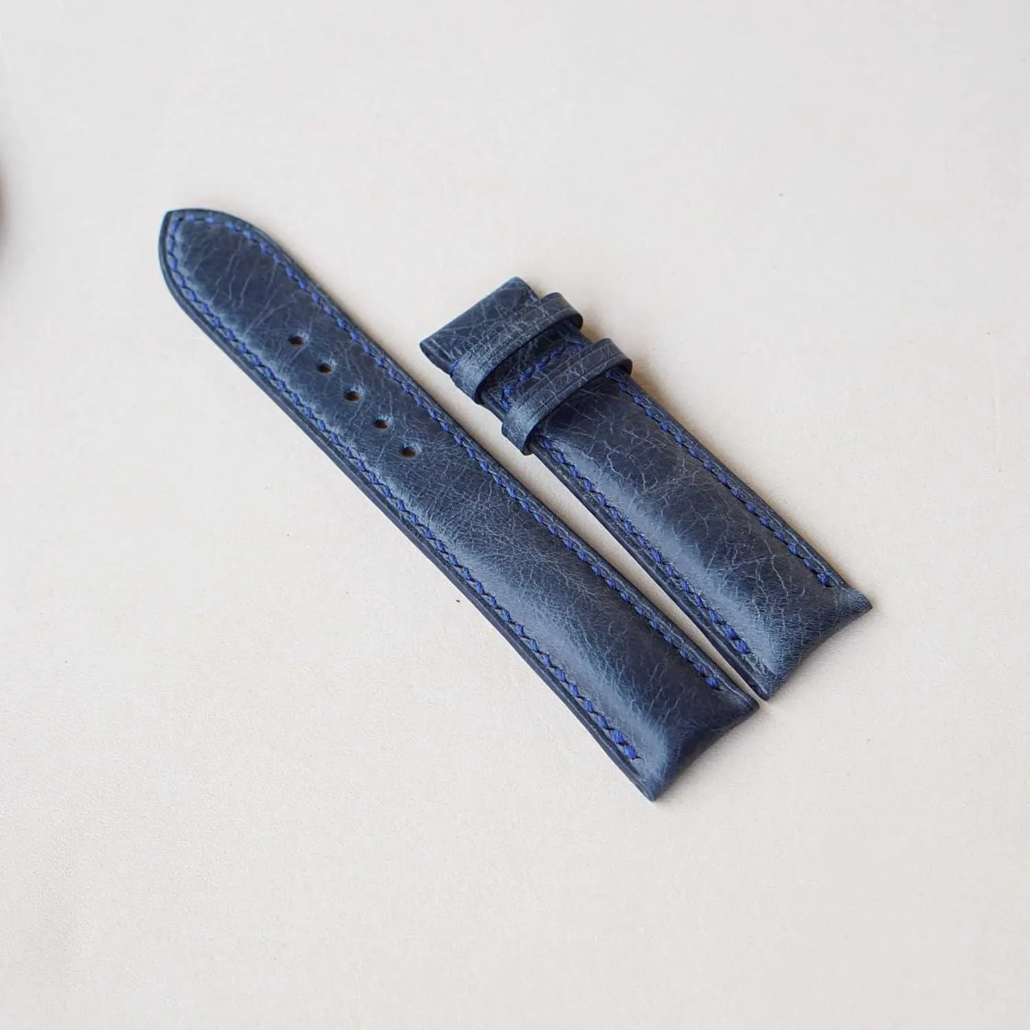Cow leather watch strap (18mm, Steel Tang Buckle) Navy Blue Vintage leather watch band, Handmade path Tuscany 
