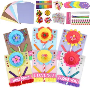 Craft Making Mom Gift for Mom Home permanence dam formal School Classroom Activity Art Project Decoration 36 Packs Mother's Day Flower Card Craft Kit for Kids DIY Mother's Day Flower Greeting Card 