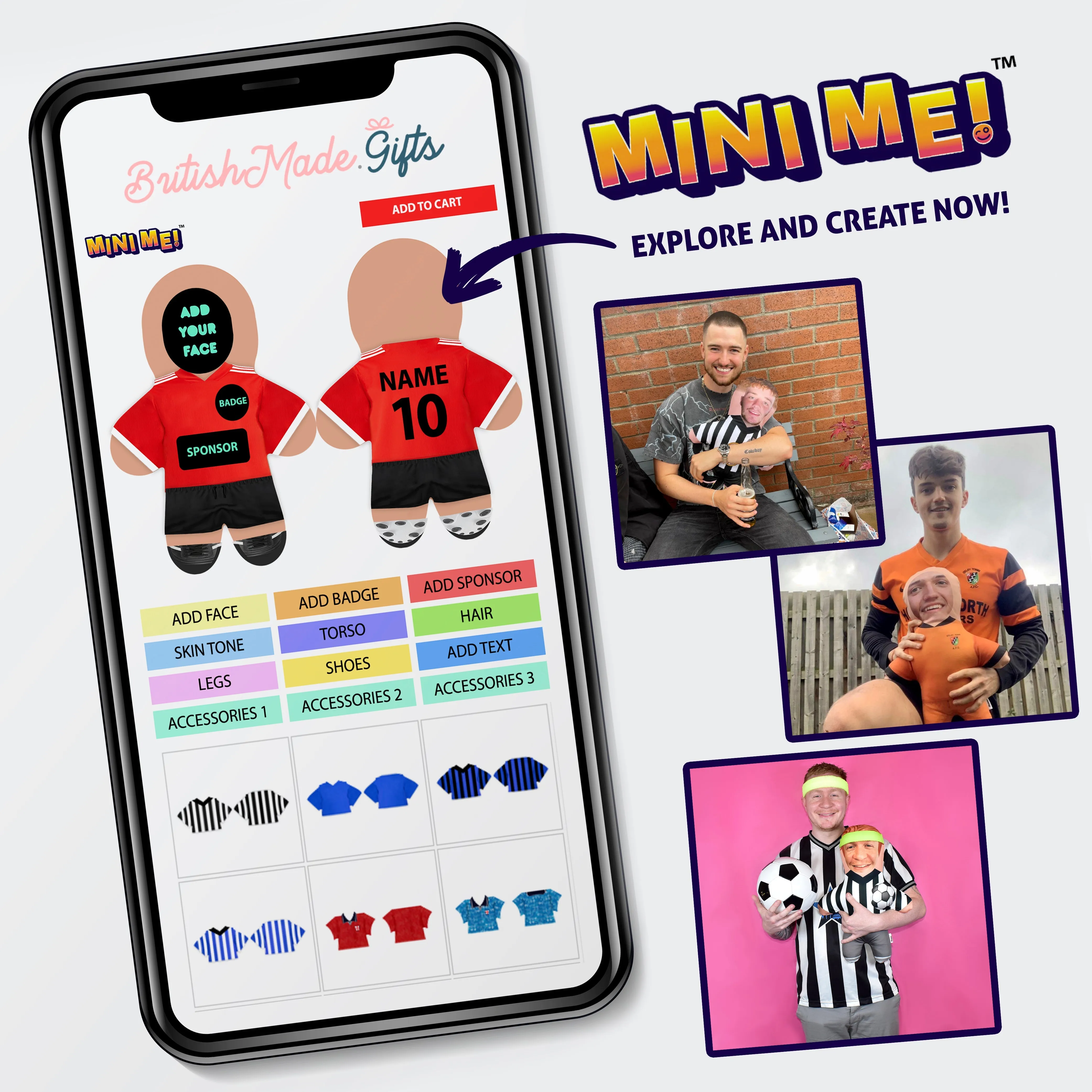 Create Your Own Footballer - Mini Me™ - Personalised Shirt - Choose Your Outfit, Hair, Shoes and Accessories