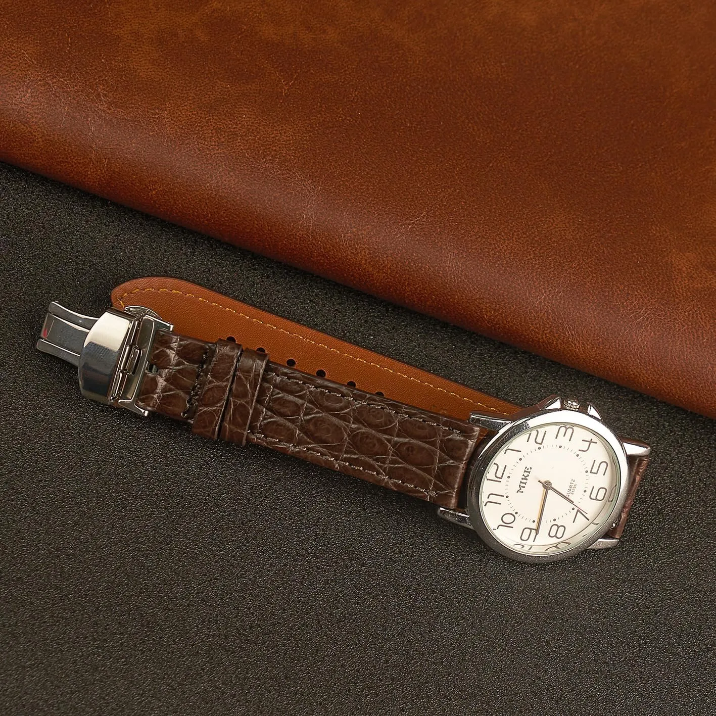 Croc Premium Thin Leather Strap Butterfly Clasp Replacement accessible mandarin Bespoke 18mm 19mm 20mm 21mm 22mm 24mm Handmade Slim AIIi-gator Deployment Watch Band Men Quick Release Flat 