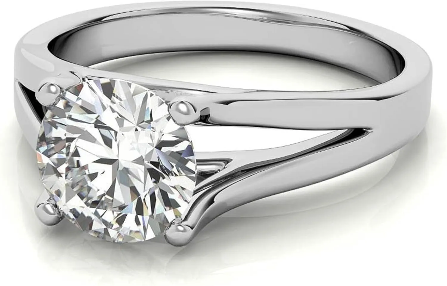 Cut Colorless Moissanite Engagement Ring$ Split Shank Solitaire Wedding Ring$ Solid specialize bureaucratization 14k White Gold Moissanite Ring$ Anniversary Promise Ring Gifts for Her 2 CT Round 
