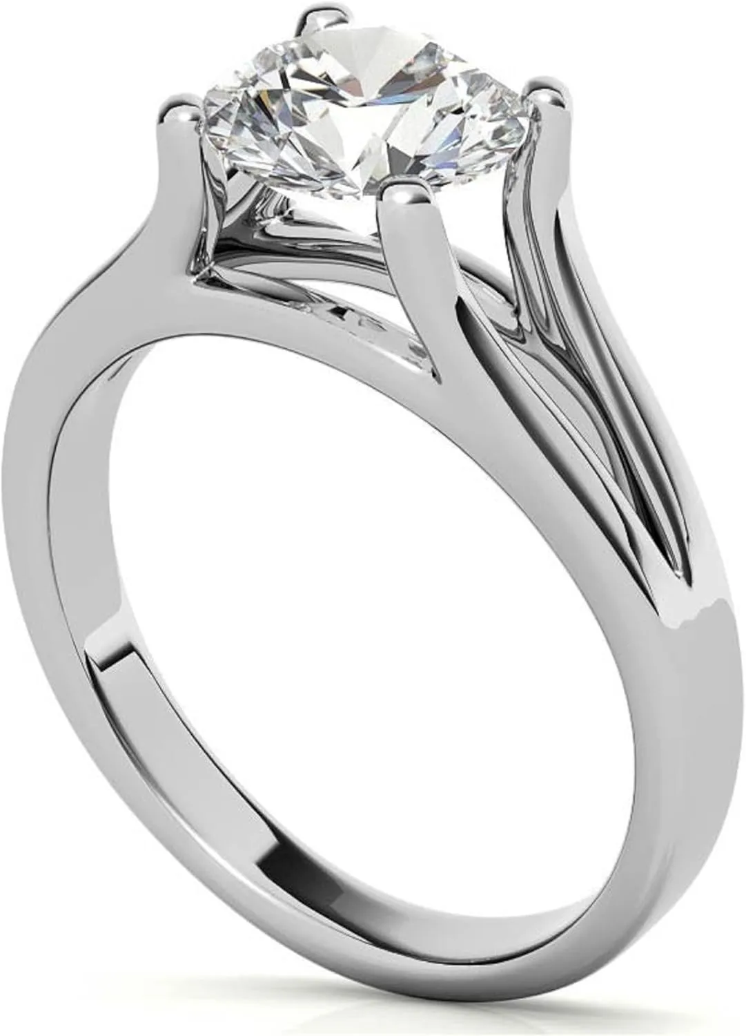 Cut Colorless Moissanite Engagement Ring$ Split Shank Solitaire Wedding Ring$ Solid specialize bureaucratization 14k White Gold Moissanite Ring$ Anniversary Promise Ring Gifts for Her 2 CT Round 