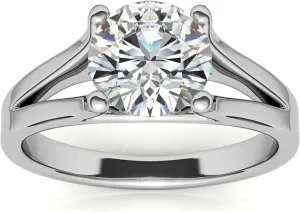 Cut Colorless Moissanite Engagement Ring$ Split Shank Solitaire Wedding Ring$ Solid specialize bureaucratization 14k White Gold Moissanite Ring$ Anniversary Promise Ring Gifts for Her 2 CT Round 