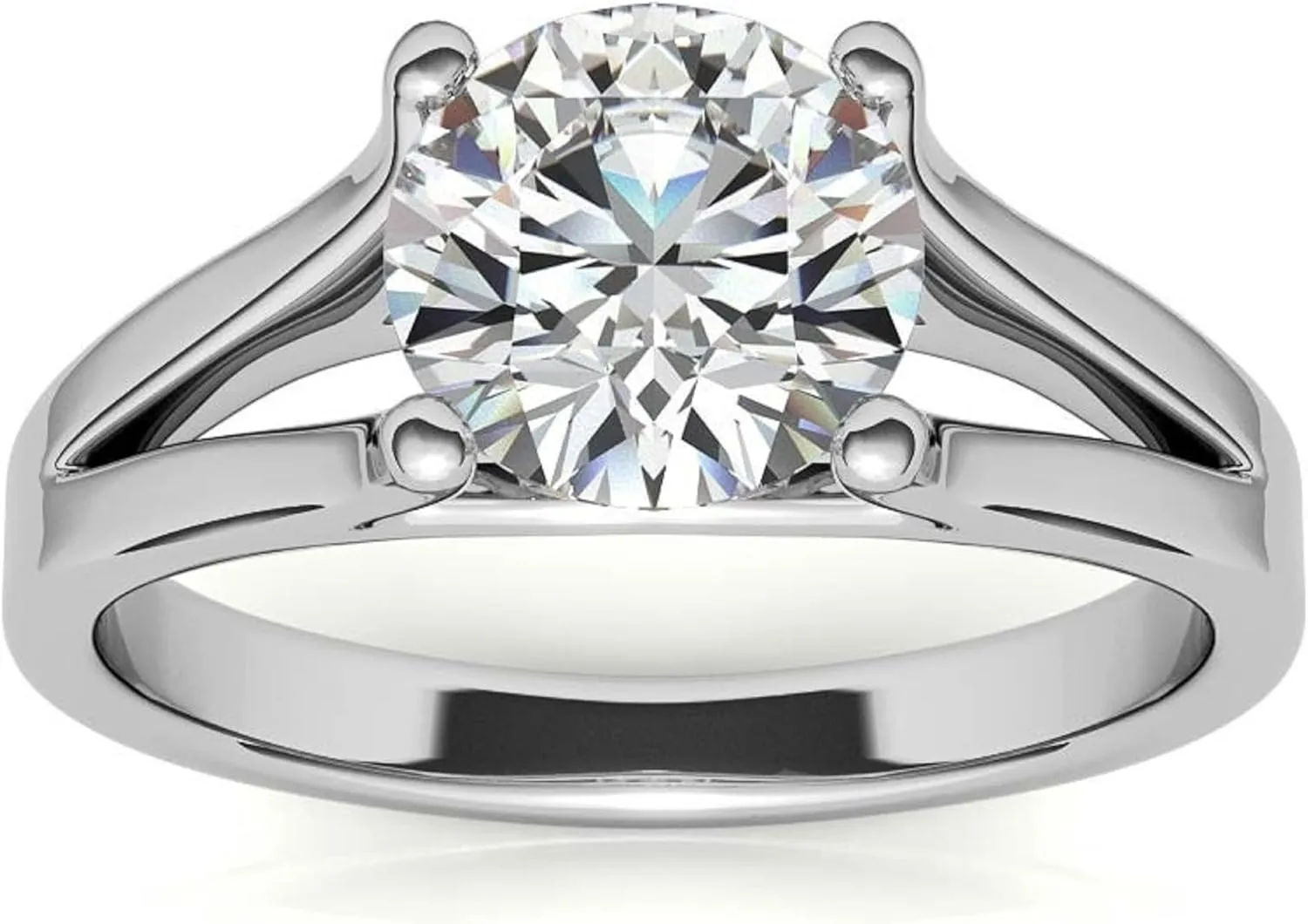 Cut Colorless Moissanite Engagement Ring$ Split Shank Solitaire Wedding Ring$ Solid specialize bureaucratization 14k White Gold Moissanite Ring$ Anniversary Promise Ring Gifts for Her 2 CT Round 
