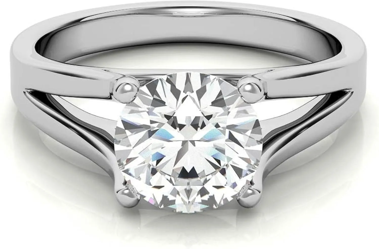 Cut Colorless Moissanite Engagement Ring$ Split Shank Solitaire Wedding Ring$ Solid specialize bureaucratization 14k White Gold Moissanite Ring$ Anniversary Promise Ring Gifts for Her 2 CT Round 