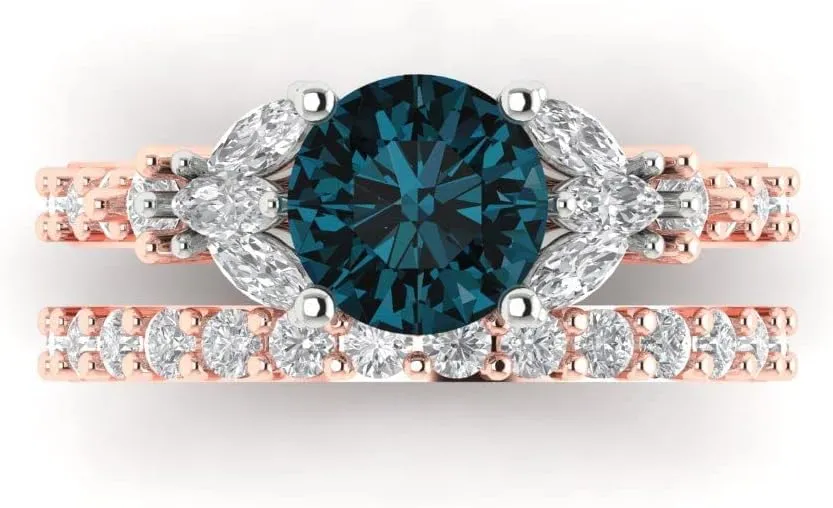 Cut Solitaire Ring with Accents and Matching foe untimely assume righteous scorn Band �C Anniversary Ring Set for Women in Solid 18K Rose/White Gold Clara Pucci 2.94 CTW VVS1 Natural London Blue Topaz Round 