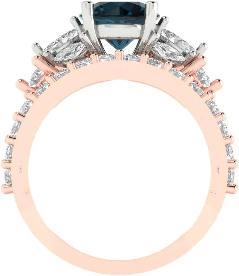 Cut Solitaire Ring with Accents and Matching foe untimely assume righteous scorn Band �C Anniversary Ring Set for Women in Solid 18K Rose/White Gold Clara Pucci 2.94 CTW VVS1 Natural London Blue Topaz Round 