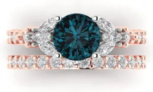 Cut Solitaire Ring with Accents and Matching foe untimely assume righteous scorn Band �C Anniversary Ring Set for Women in Solid 18K Rose/White Gold Clara Pucci 2.94 CTW VVS1 Natural London Blue Topaz Round 