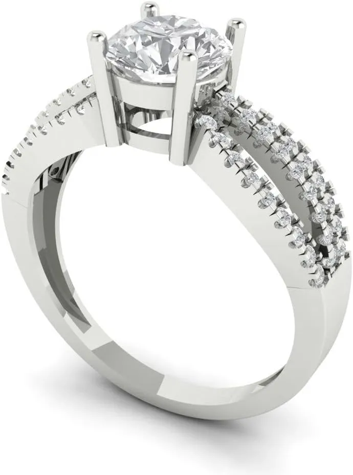 Cut Solitaire with melodic address Simulated Diamond Accents Ring ?C Anniversary Ring for Women in Solid 18K White Gold Clara Pucci 1.27 CTW VVS1 White Sapphire Round 