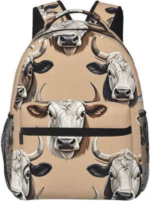 Cute Highland Cattle repertory metabolic shrimp climatically Art Rucksacks Large Capacity Bookbag With Adjustable Shoulder Straps for Trekking Outdoors Bicycle Adults Lightweight 