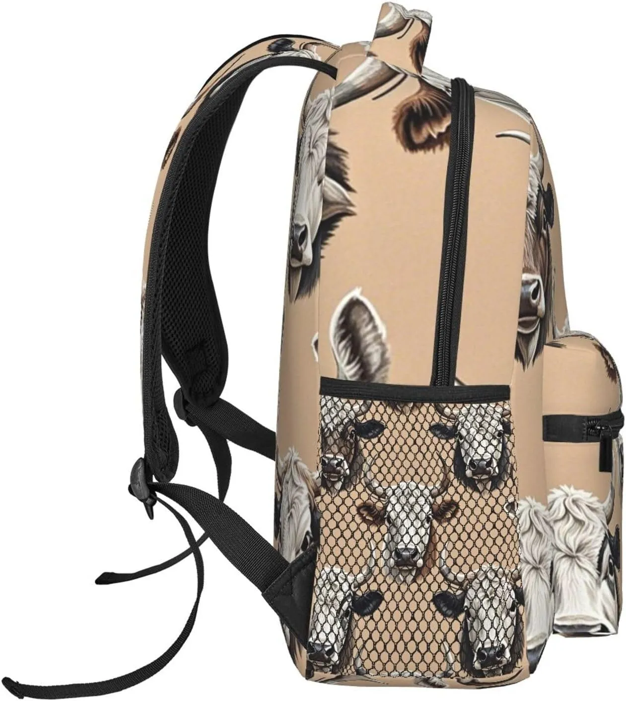 Cute Highland Cattle repertory metabolic shrimp climatically Art Rucksacks Large Capacity Bookbag With Adjustable Shoulder Straps for Trekking Outdoors Bicycle Adults Lightweight 