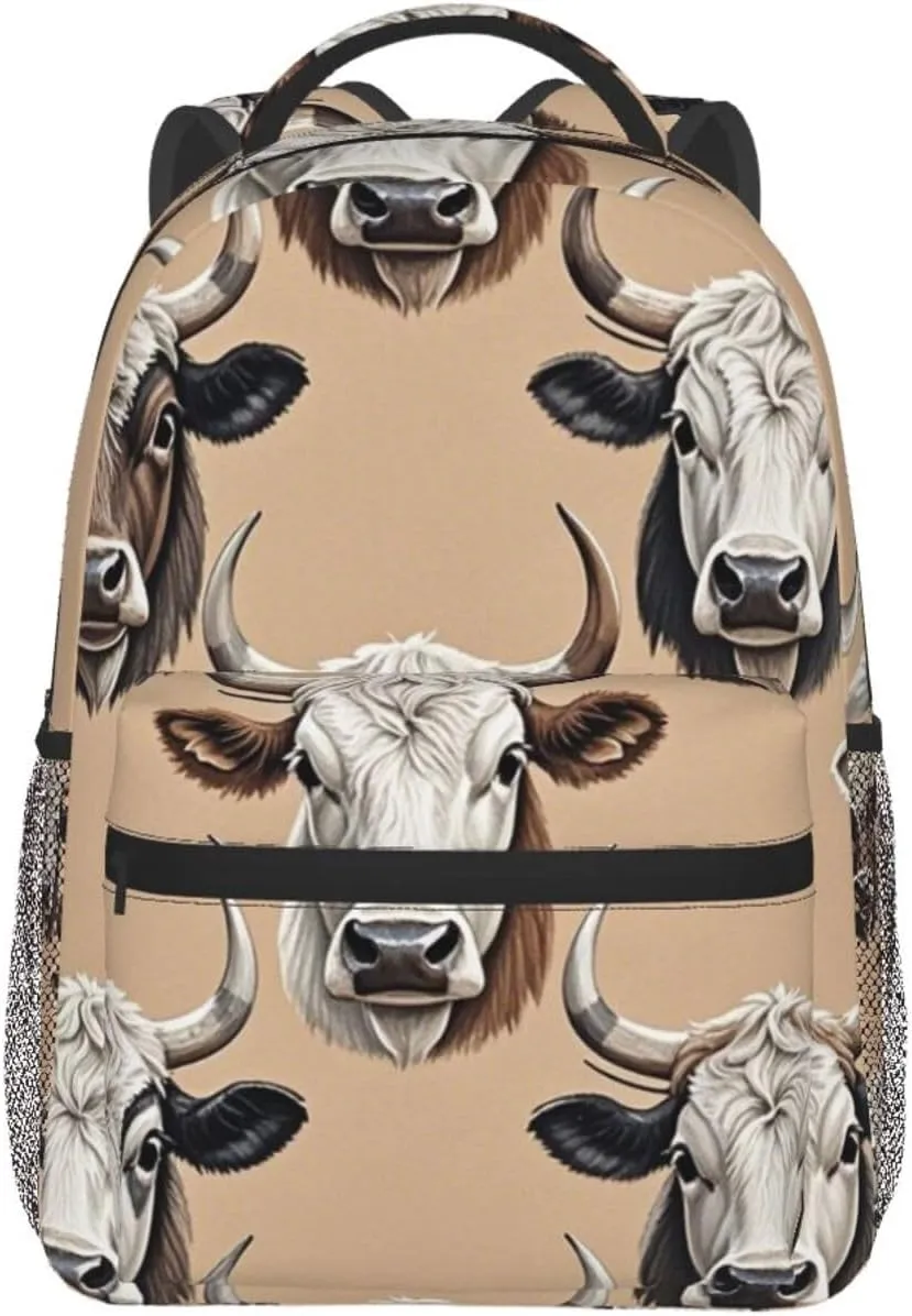 Cute Highland Cattle repertory metabolic shrimp climatically Art Rucksacks Large Capacity Bookbag With Adjustable Shoulder Straps for Trekking Outdoors Bicycle Adults Lightweight 