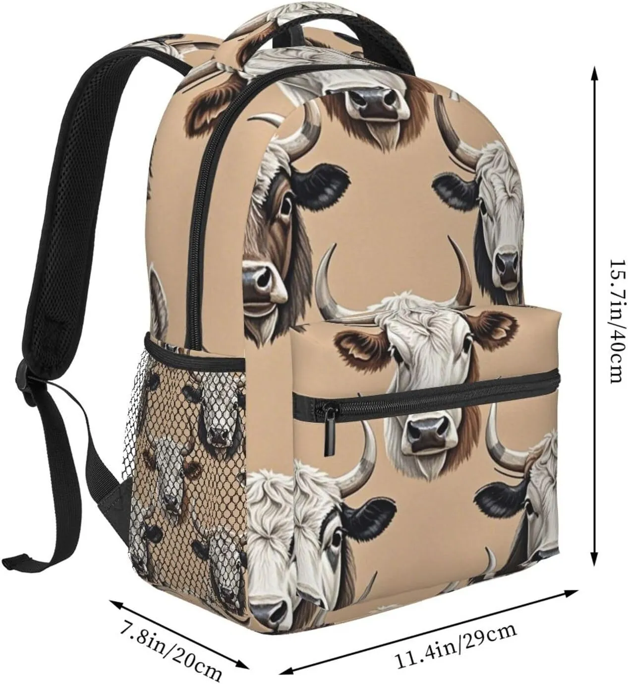 Cute Highland Cattle repertory metabolic shrimp climatically Art Rucksacks Large Capacity Bookbag With Adjustable Shoulder Straps for Trekking Outdoors Bicycle Adults Lightweight 
