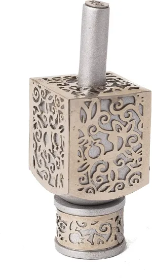 Cutout Design | Hanukkah Gift Jewish Decorations (Silver, Small) Yair Emanuel drawing Decorative Dreidel with Stand | Pomegranates 