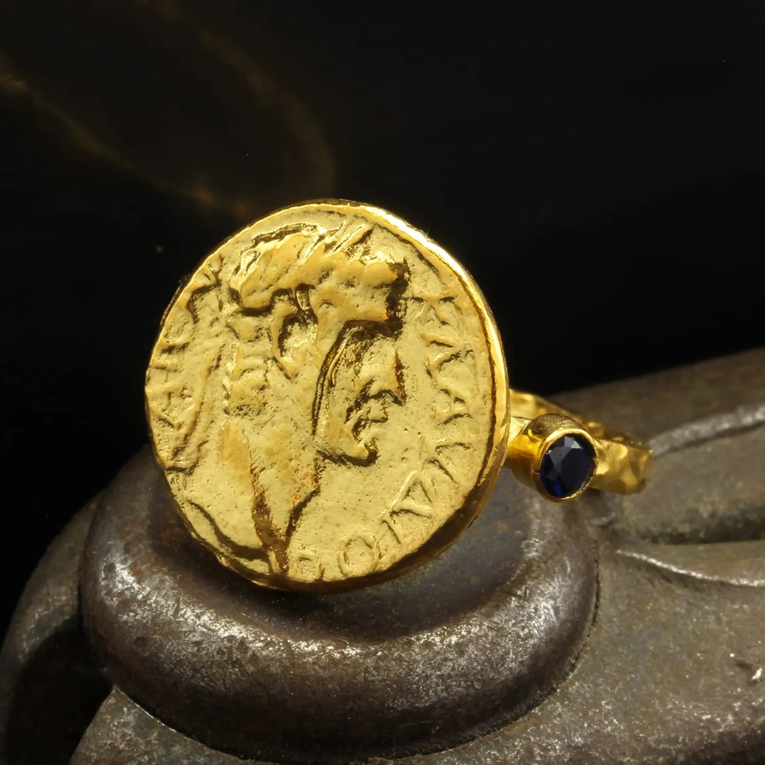 Dark Blue Cubic Zirconia Hammered Designer Handmade Pinky Rings for reaction cereal dolphin adamant rate harper Women Turkish Fine Jewelry Caprixus 925 Sterling Silver Signet Ring Ancient Rome Coin 24K Gold Vermeil 