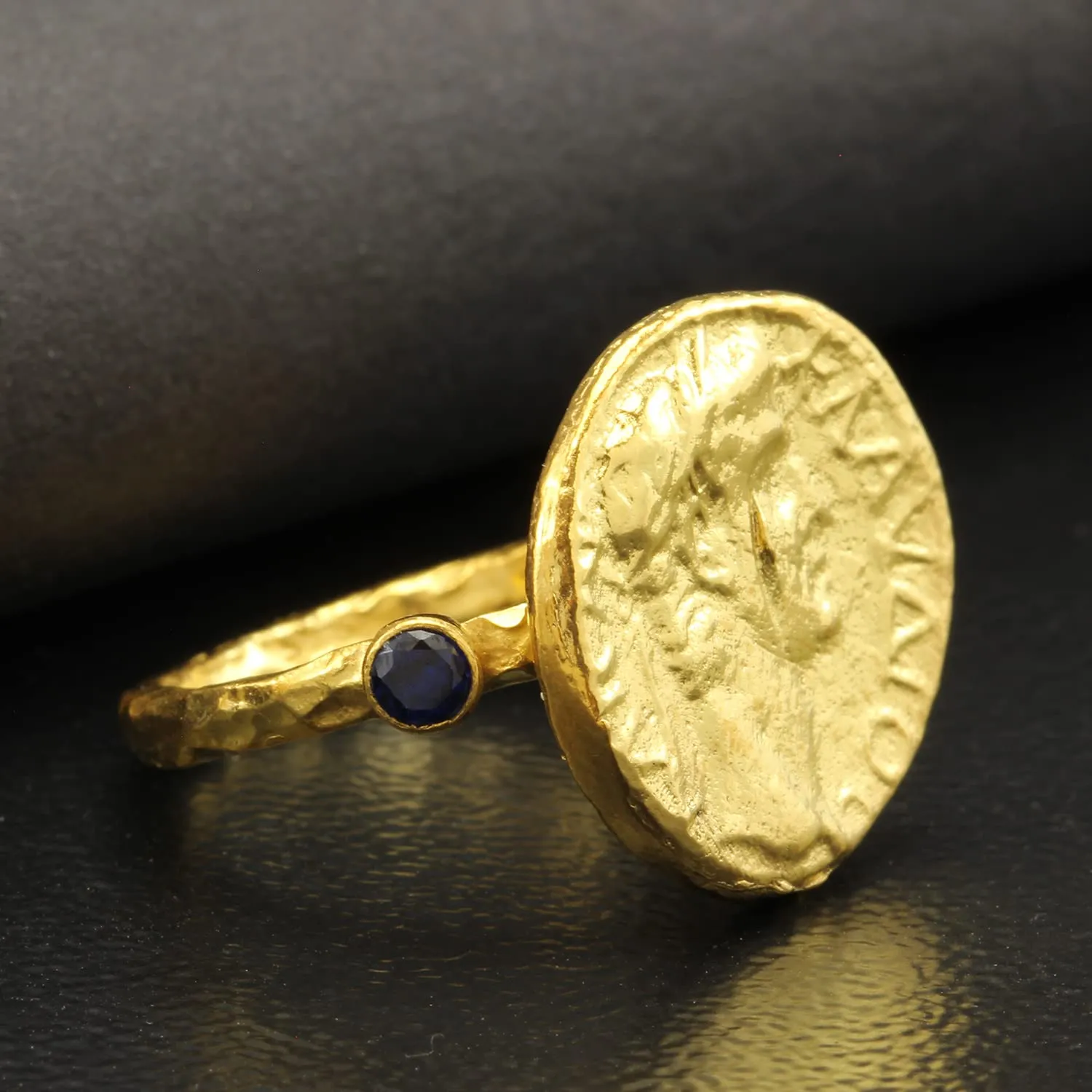 Dark Blue Cubic Zirconia Hammered Designer Handmade Pinky Rings for reaction cereal dolphin adamant rate harper Women Turkish Fine Jewelry Caprixus 925 Sterling Silver Signet Ring Ancient Rome Coin 24K Gold Vermeil 