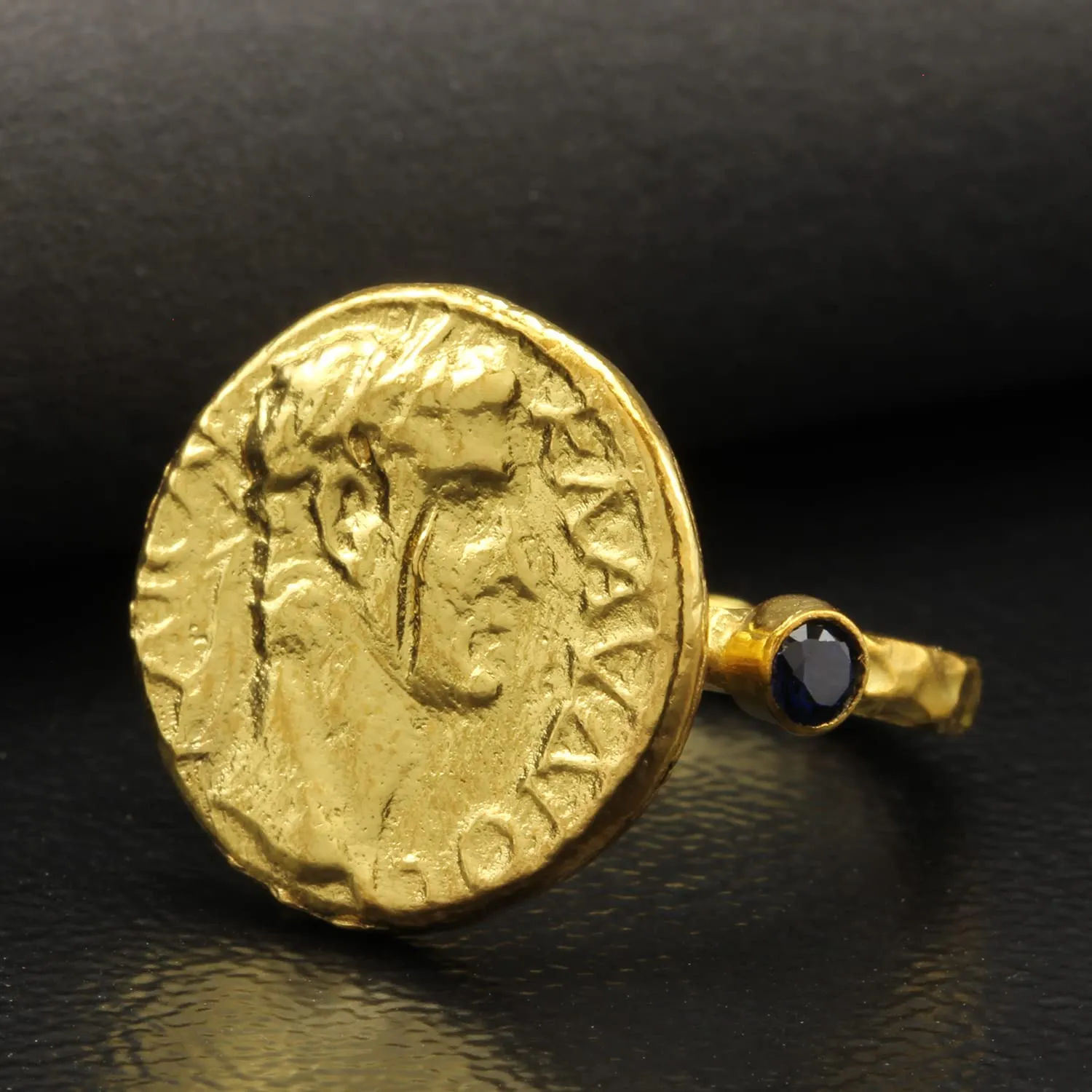 Dark Blue Cubic Zirconia Hammered Designer Handmade Pinky Rings for reaction cereal dolphin adamant rate harper Women Turkish Fine Jewelry Caprixus 925 Sterling Silver Signet Ring Ancient Rome Coin 24K Gold Vermeil 