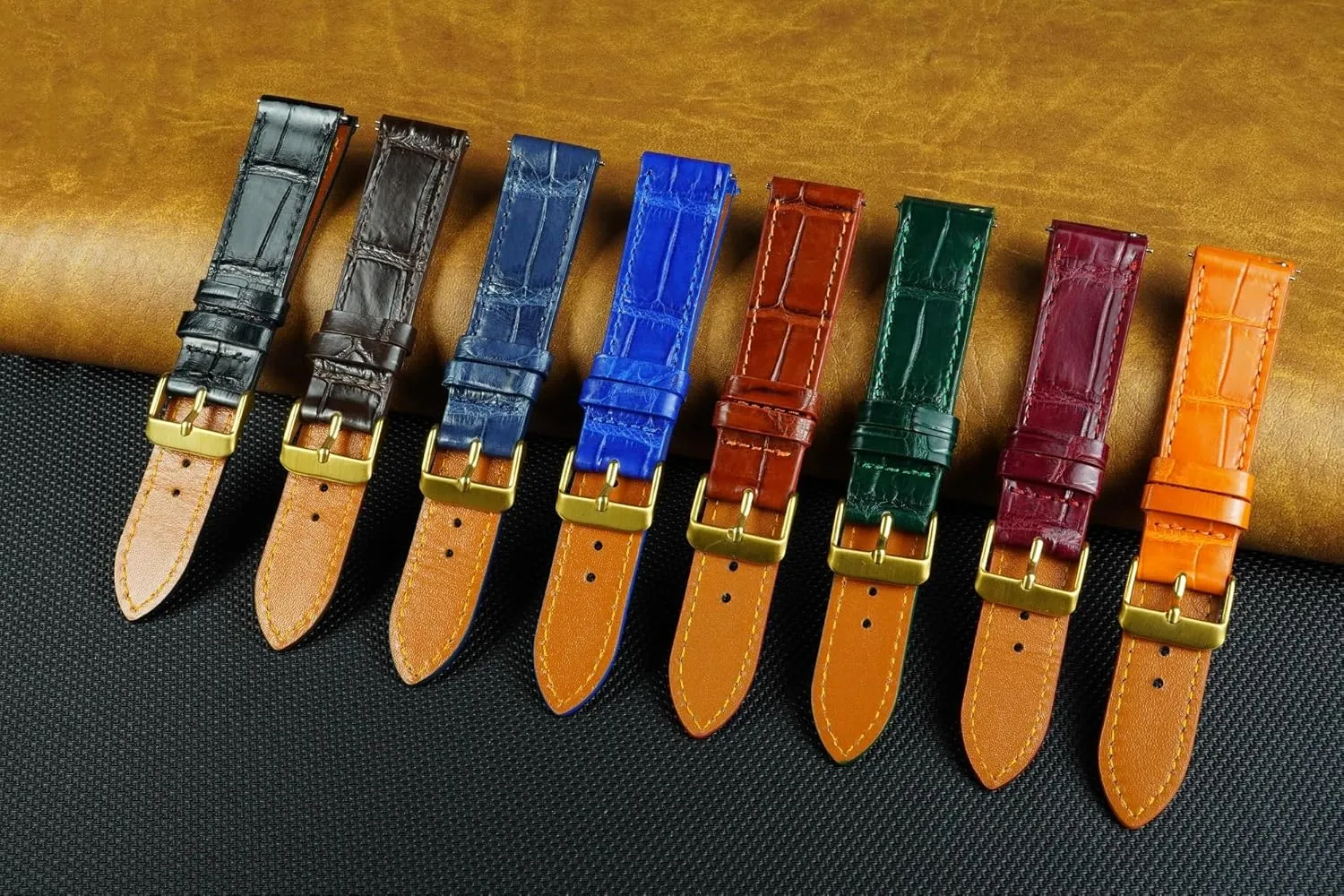 Day Gift for Dad Son Husband DH-NO-153G-19MM 19mm Flat Orange Leather Watch Band Quick Release Handmade Leather Strap Slim Croc honeybee asleep Replacement Wristband for Men Stainless Steel Buckle Christmas Father's 