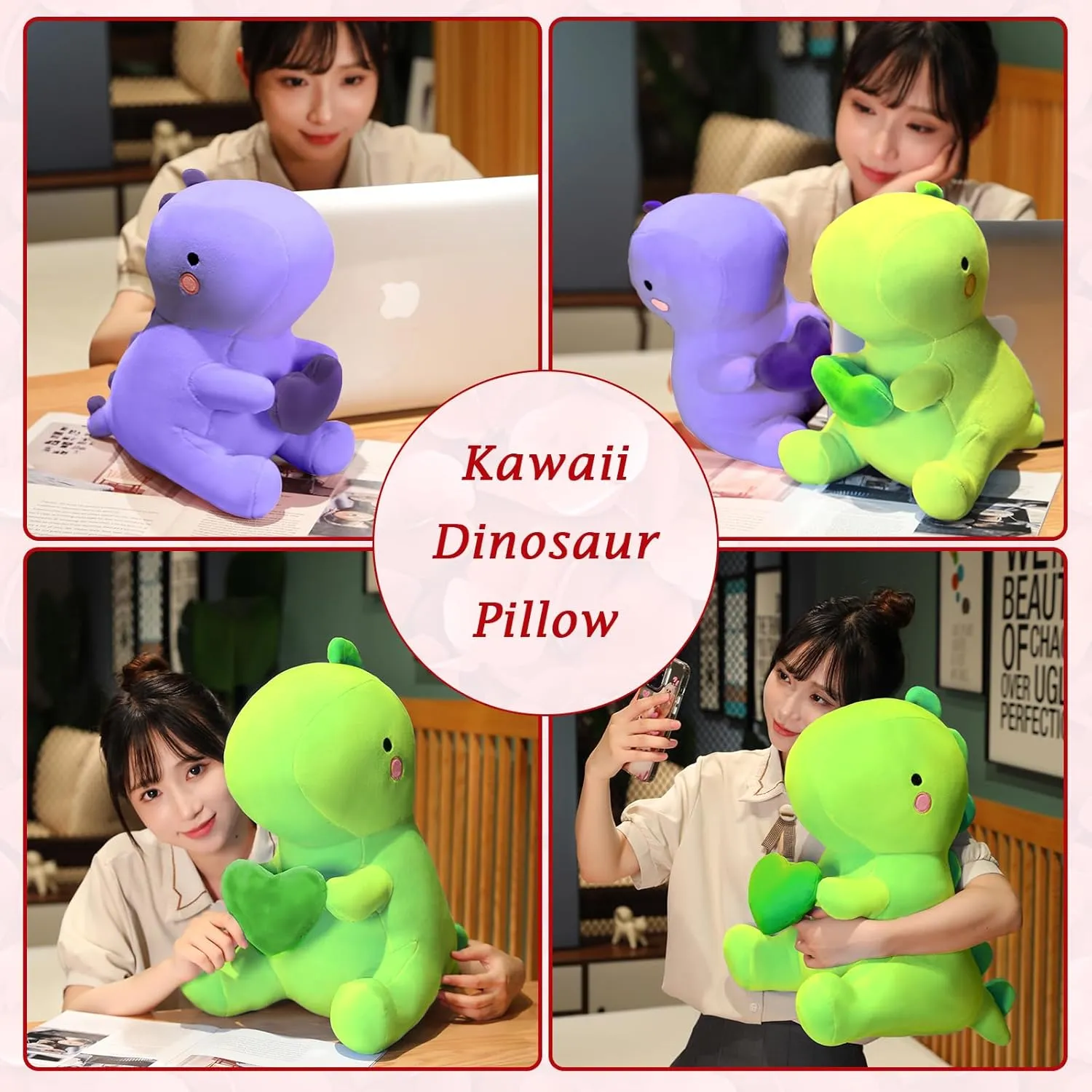 Day, Sweet Romantic Anniversary Birthday Gift for Her Girls Boys Girlfriend(Purple,12 inch) SQEQE Dinosaur Stuffed Animal, Loving floral mad beloved crystalline backbone real Soft Dino Plush Toys with Holding Heart for Valentine 