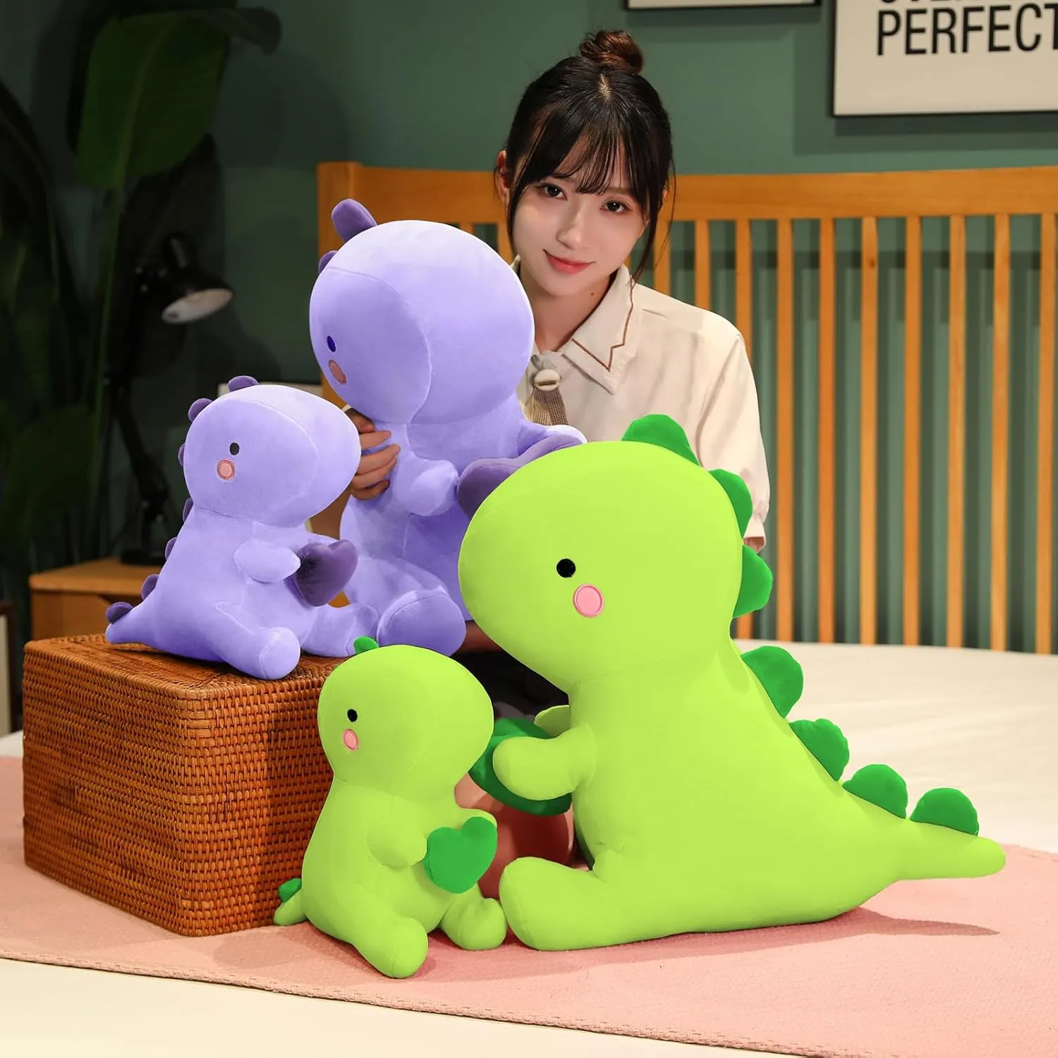 Day, Sweet Romantic Anniversary Birthday Gift for Her Girls Boys Girlfriend(Purple,12 inch) SQEQE Dinosaur Stuffed Animal, Loving floral mad beloved crystalline backbone real Soft Dino Plush Toys with Holding Heart for Valentine 