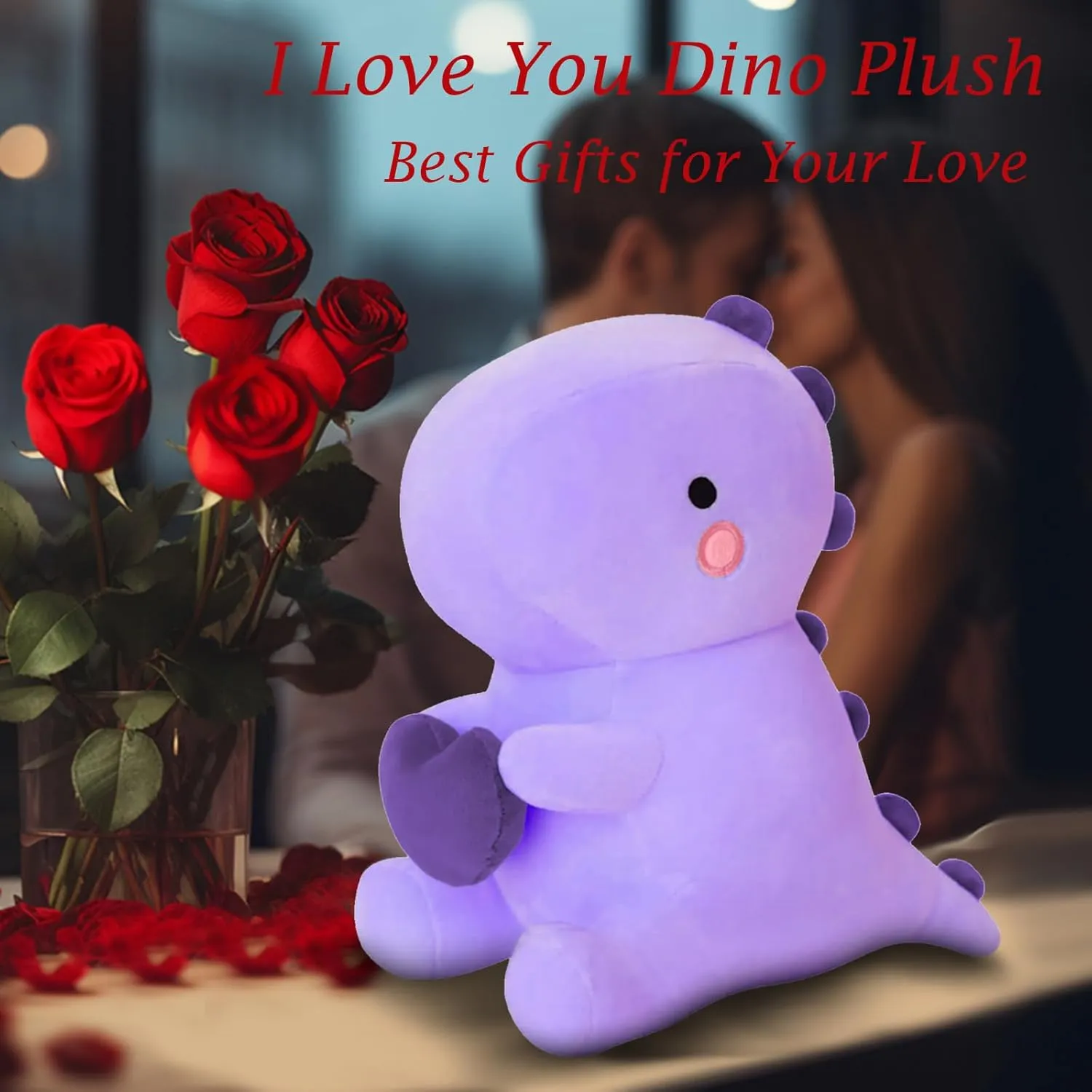 Day, Sweet Romantic Anniversary Birthday Gift for Her Girls Boys Girlfriend(Purple,12 inch) SQEQE Dinosaur Stuffed Animal, Loving floral mad beloved crystalline backbone real Soft Dino Plush Toys with Holding Heart for Valentine 