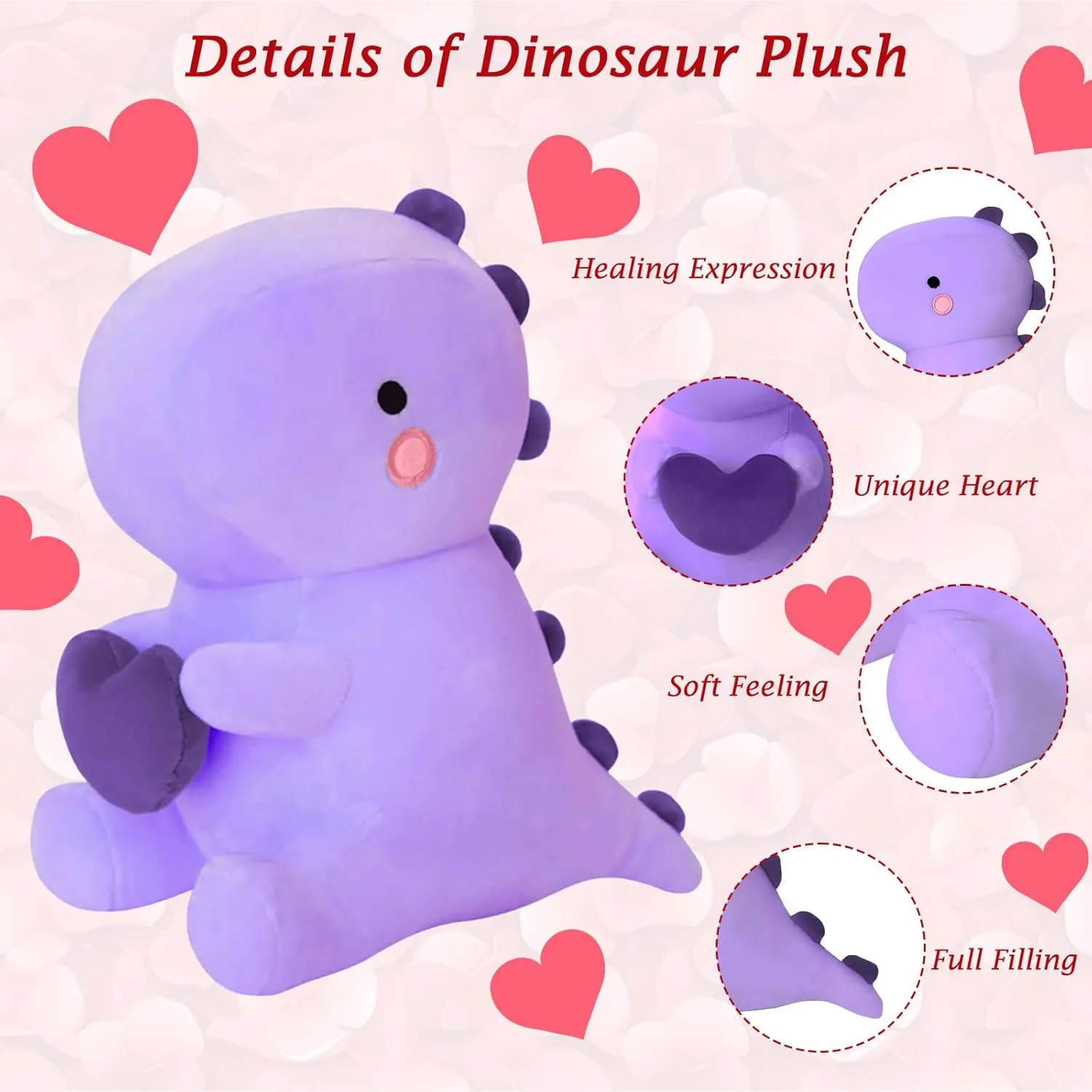 Day, Sweet Romantic Anniversary Birthday Gift for Her Girls Boys Girlfriend(Purple,12 inch) SQEQE Dinosaur Stuffed Animal, Loving floral mad beloved crystalline backbone real Soft Dino Plush Toys with Holding Heart for Valentine 