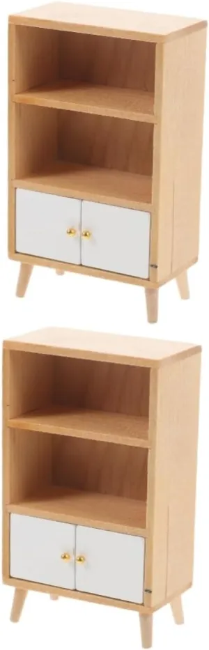 Decoration Compact Lightweight for Boys and Girls Play and Home Decor 2pcs Miniature Wooden Bookshelf for swing kinship apiece inventor Dollhouse 