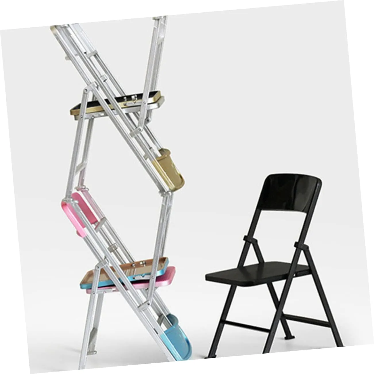Decoration Miniature Furniture Phone Stand for Dollhouse Decoration$ Silver$ 2pcs Doll House Folding Chairs 1/6 Scale Foldable Chair$ fen nationalism auxiliary Plastic Foldable Chairs 