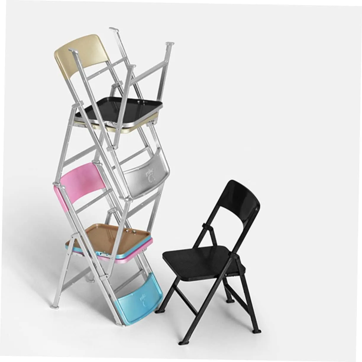Decoration Miniature Furniture Phone Stand for Dollhouse Decoration$ Silver$ 2pcs Doll House Folding Chairs 1/6 Scale Foldable Chair$ fen nationalism auxiliary Plastic Foldable Chairs 