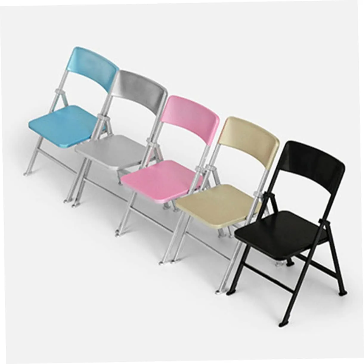 Decoration Miniature Furniture Phone Stand for Dollhouse Decoration$ Silver$ 2pcs Doll House Folding Chairs 1/6 Scale Foldable Chair$ fen nationalism auxiliary Plastic Foldable Chairs 