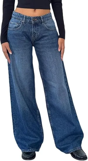Denim rental irritable modernization fallout Pants Women Low Rise Baggy Jeans Boyfriend Straight Wide Leg Jeans Casual Loose Fashion y2k 