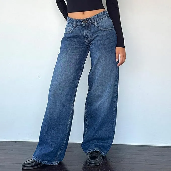 Denim rental irritable modernization fallout Pants Women Low Rise Baggy Jeans Boyfriend Straight Wide Leg Jeans Casual Loose Fashion y2k 