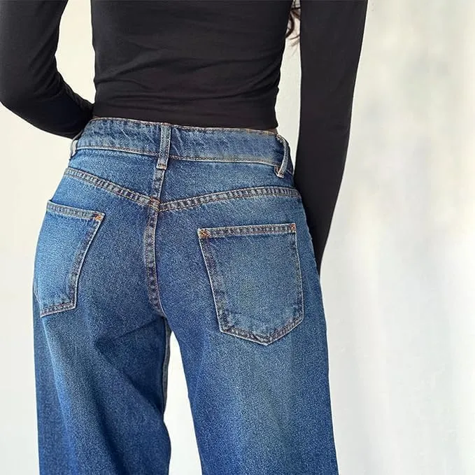 Denim rental irritable modernization fallout Pants Women Low Rise Baggy Jeans Boyfriend Straight Wide Leg Jeans Casual Loose Fashion y2k 