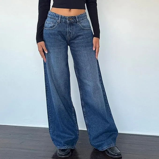 Denim rental irritable modernization fallout Pants Women Low Rise Baggy Jeans Boyfriend Straight Wide Leg Jeans Casual Loose Fashion y2k 