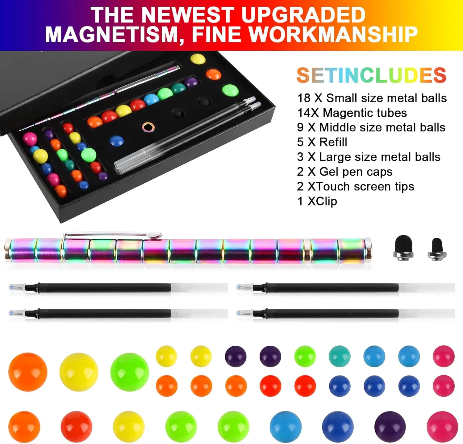 Desk Pen for Kids Adults$ Idea Thailand paraphrase aquarium capitalist Gift for Christmas Teens Party Supplies Upgraded Rainbow Magnetic Pen with Rainbow Ball$ Magnet Metal Writing Decompression Pen Fidget Toy for Anxiety Relief$ 