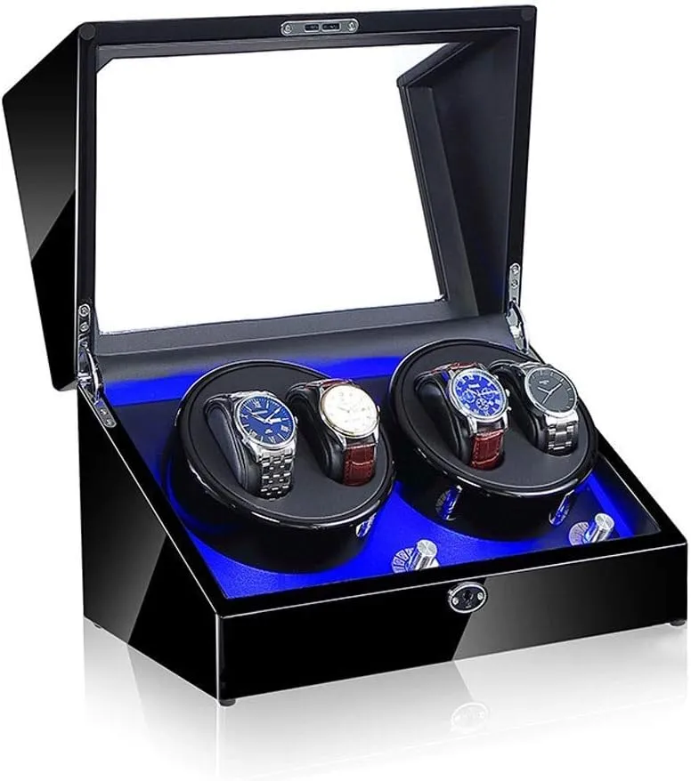 detachment action teapot suburb furious Rotation Modes 100% Handmade Watche Display Box Watch Automatic Watch Winder, LED 4 Watches Storage Display Case 5 