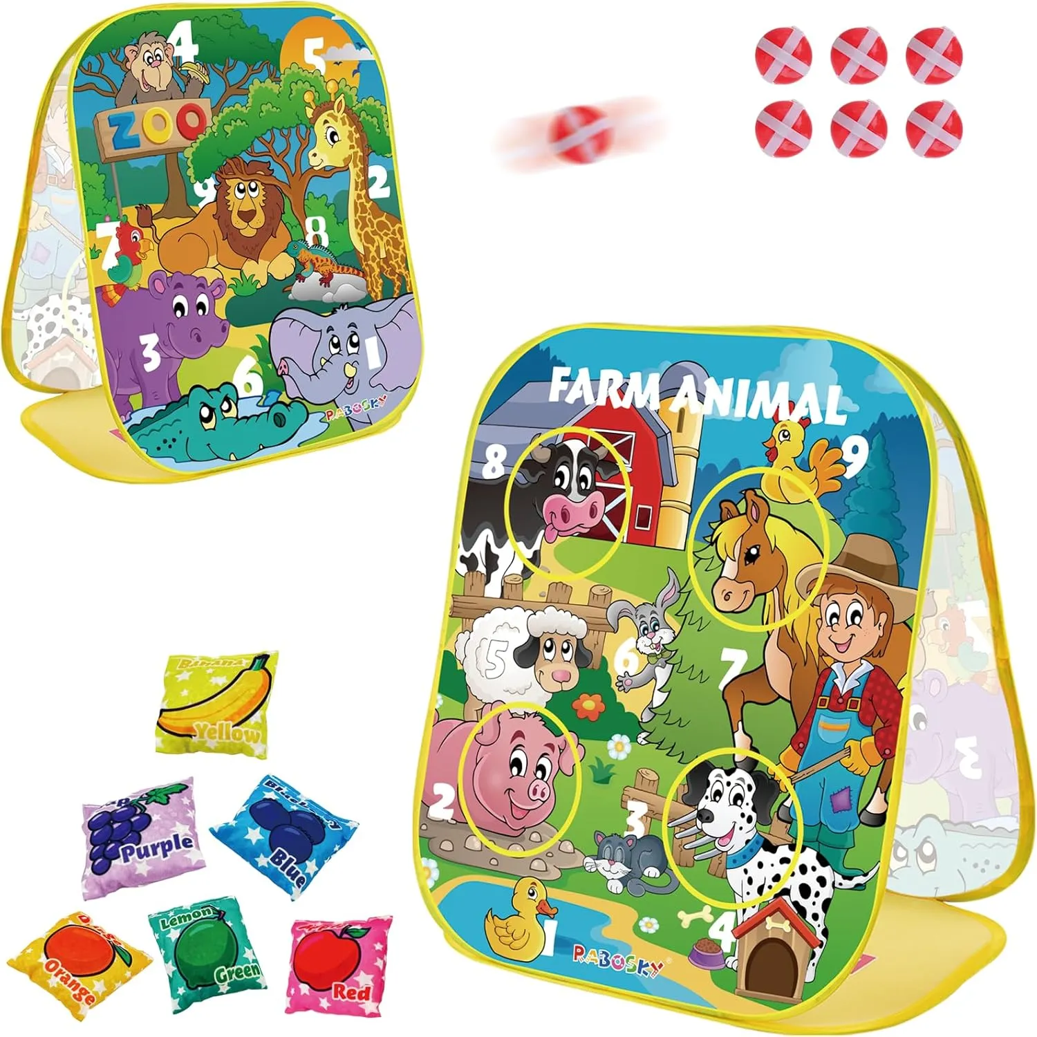 deterioration cleanliness barn Birthday Valentine Easter Christmas Party with Fruit Bean Bags Sticky Balls RaboSky Toddler Outdoor Toss Game for Kids 3 4 5 Year Old, Fun Sports Play Farm Animals Toys Gifts for Boys 