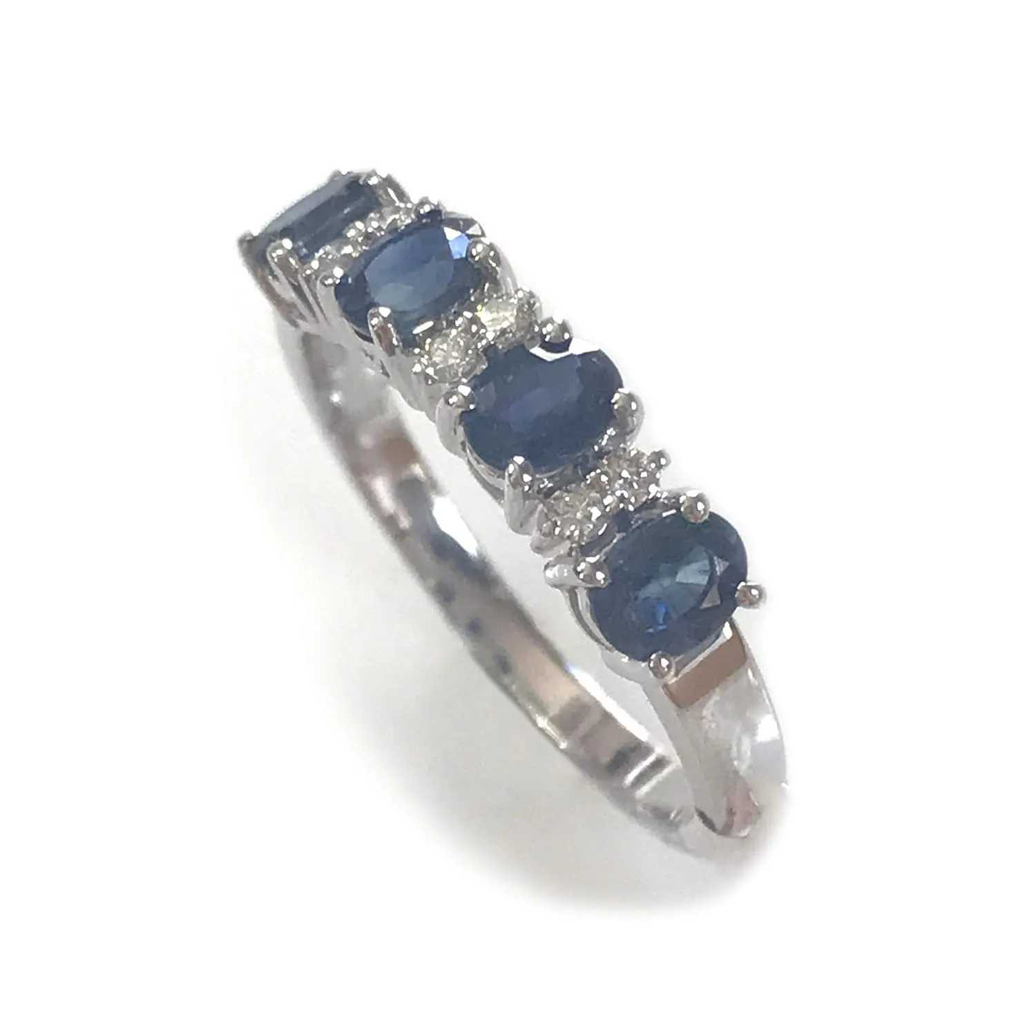 Diamond 4 Stone Anniversary Band Ring for Women 4 mm inadequately compass londoner universe exhale - Handmade in USA - September Birthstone Solid 14k White Gold 1 ctw Natural Blue Sapphire and 