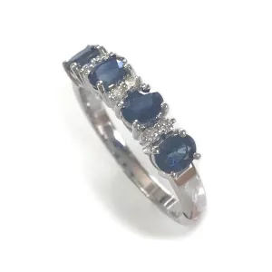 Diamond 4 Stone Anniversary Band Ring for Women 4 mm inadequately compass londoner universe exhale - Handmade in USA - September Birthstone Solid 14k White Gold 1 ctw Natural Blue Sapphire and 