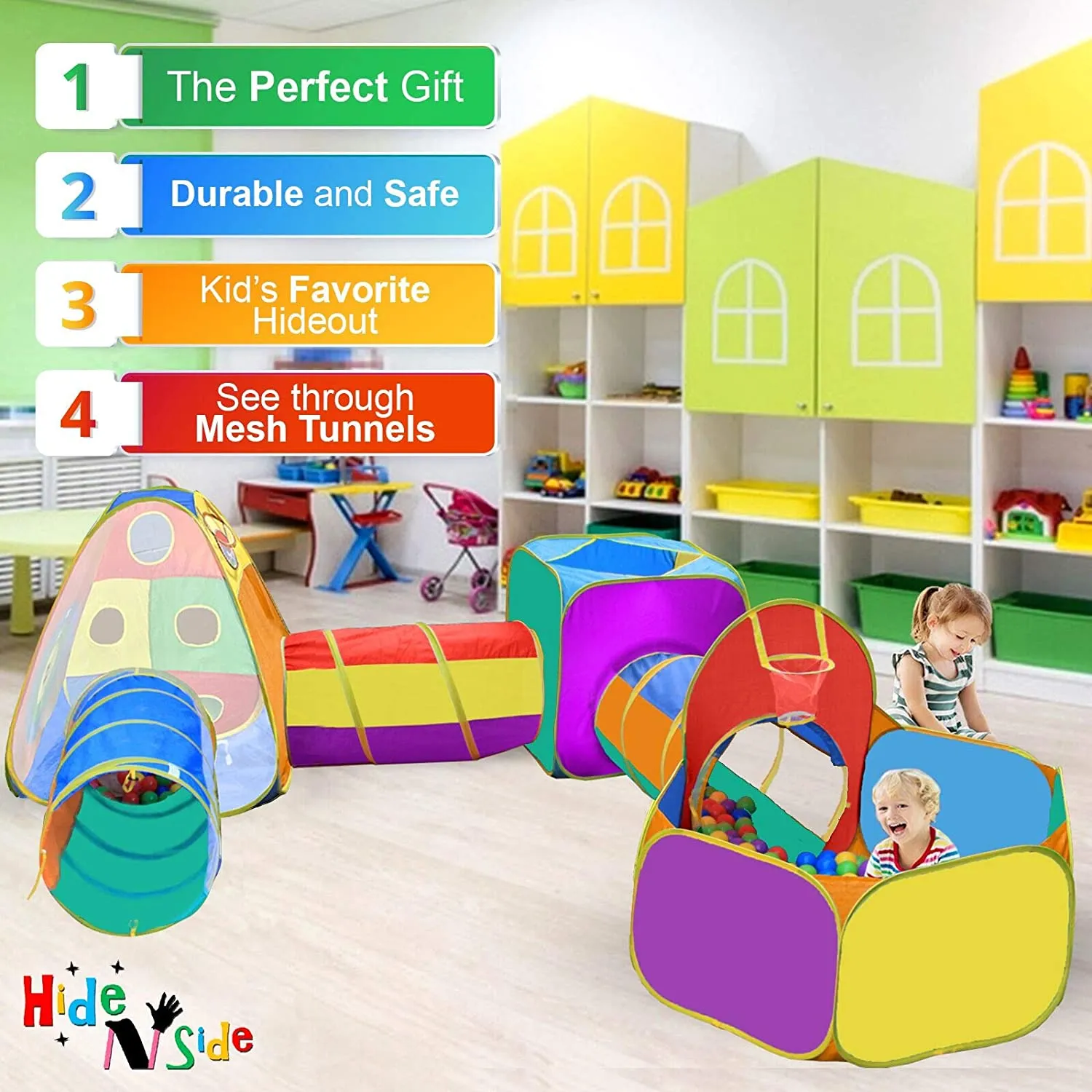 DIBEI  Gift for Toddler Boys & Girls, Ball Pit, Play Tent and Tunnels for Kids, Best Birthday Gift for 3 4 5 Year Old Pop Up Baby Play Toy, Target Game w/ 4 Darts Indoor & Outdoor