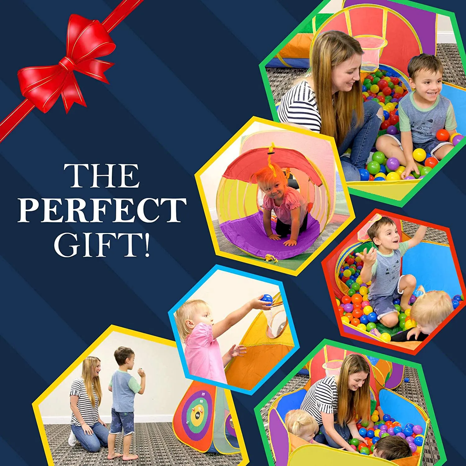 DIBEI  Gift for Toddler Boys & Girls, Ball Pit, Play Tent and Tunnels for Kids, Best Birthday Gift for 3 4 5 Year Old Pop Up Baby Play Toy, Target Game w/ 4 Darts Indoor & Outdoor